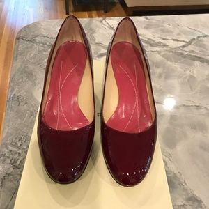 SOLD - Burgundy patent leather Kate Spade wedges.